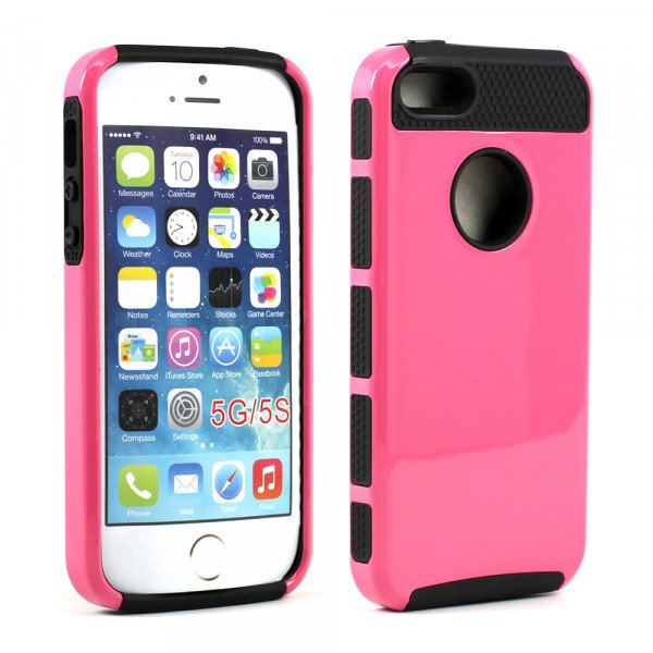 Wholesale iPhone 5S 5 Slim Armor Hybrid Case (Hot Pink Black)